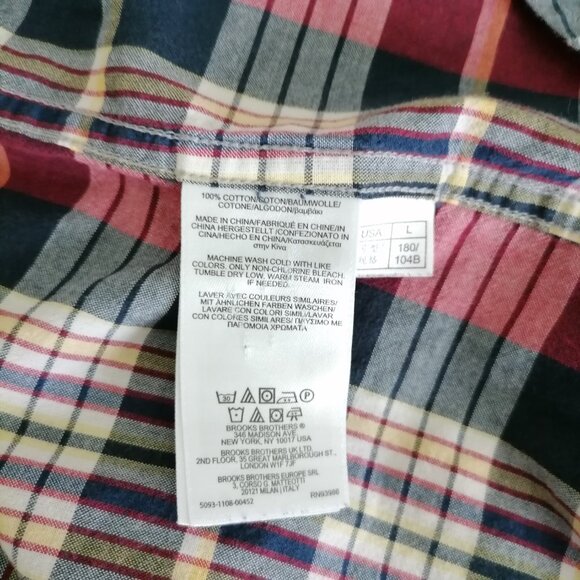 Brooks Brother Men Multicolor Short Sleeve Plaid Button Down Collar Shirt Size L - Picture 6 of 7